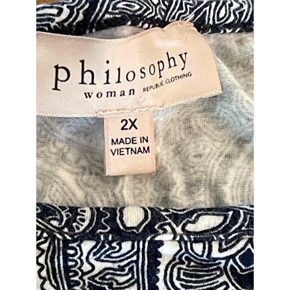 Philosophy Woman Republic Clothing 2X Blue & White 3/4 Sleeve Shirt Made In Viet - Picture 2 of 6